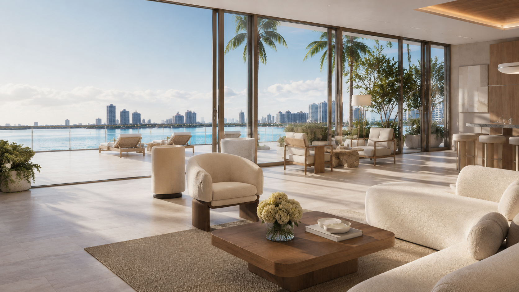 Light-filled waterfront residence overlooking the Miami skyline