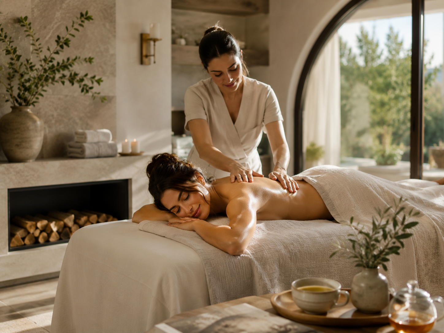 Resident receiving a soothing massage in a warm private wellness suite